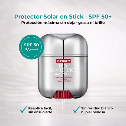 SunStick Pro™ · Protección solar sin grasa, sin brillo… y en segundos.