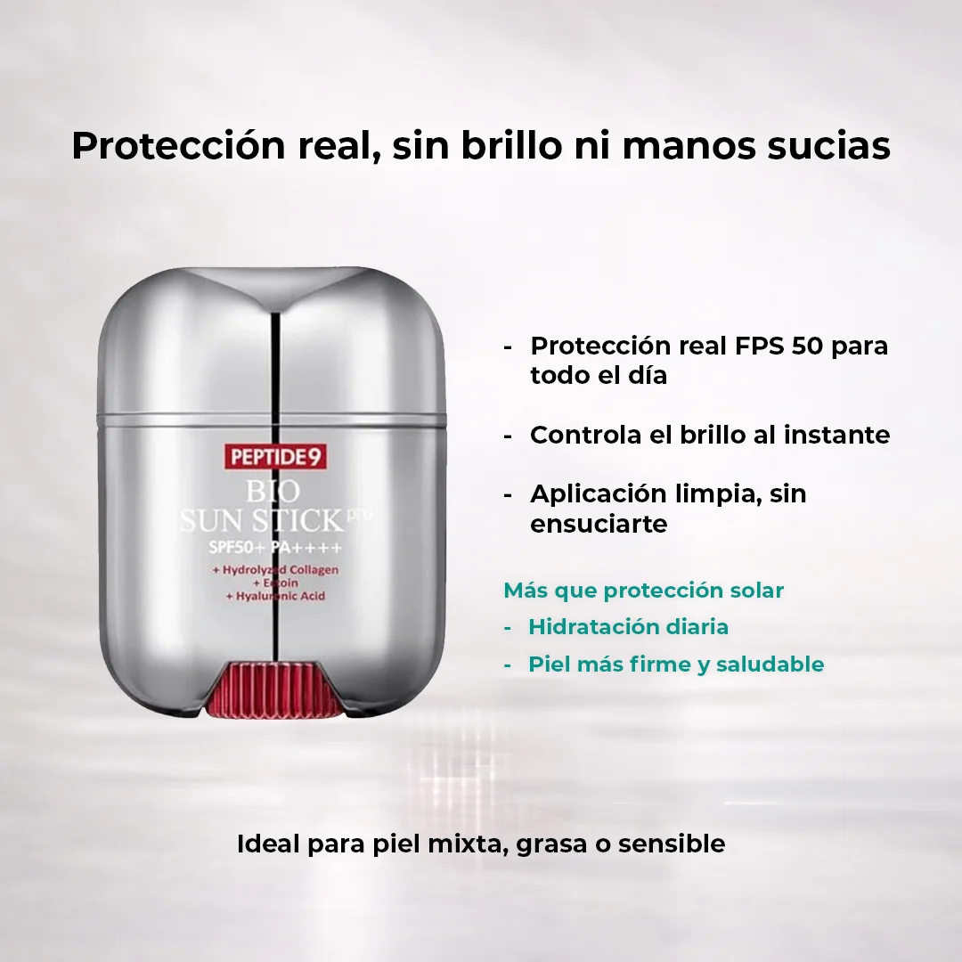 SunStick Pro™ · Protección solar sin grasa, sin brillo… y en segundos.